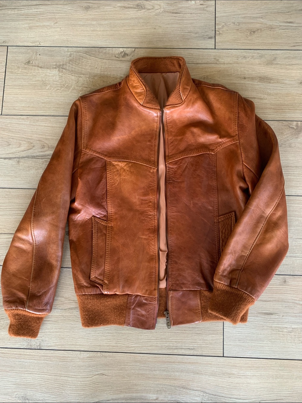 Vintage cognac Leather Jacket | bomber style | 90s 80s fall style